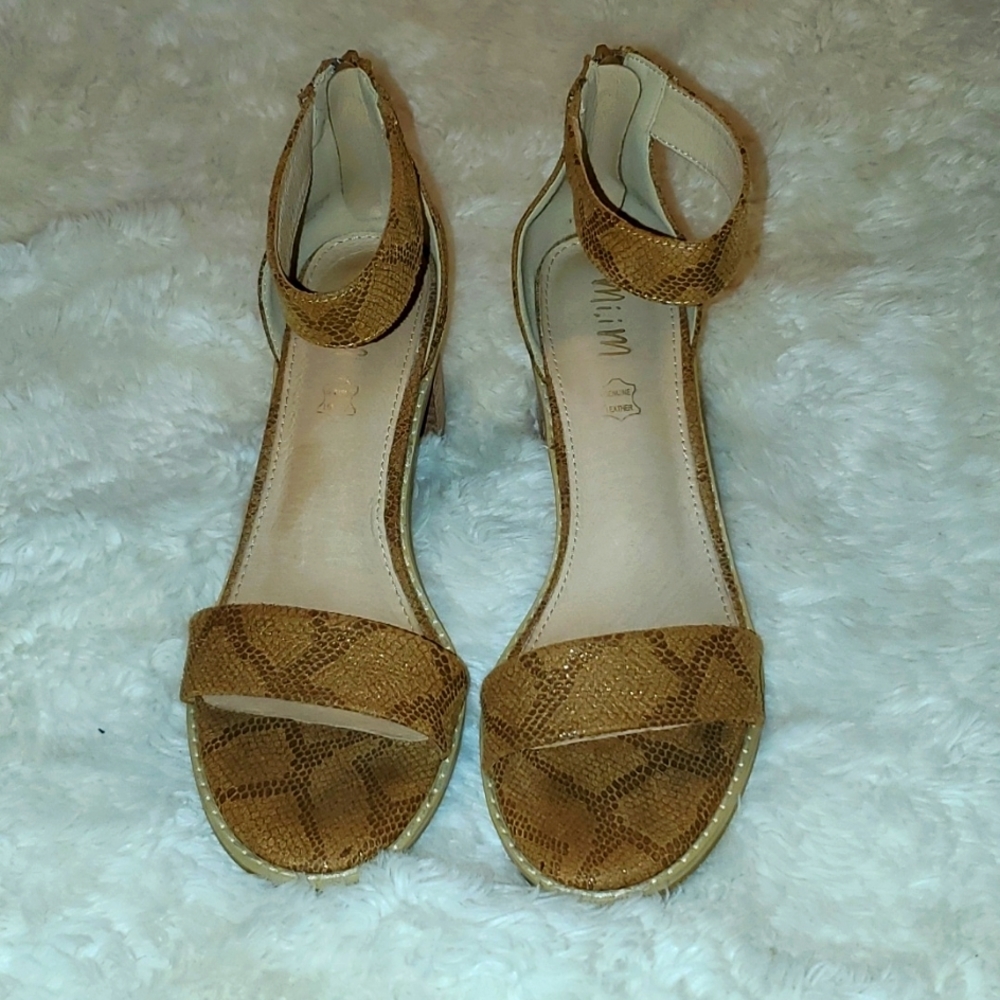 Mi.iM leather ankleโ strap snakeskin sandals